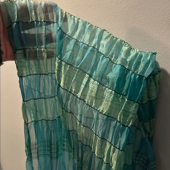 Teal and Green Striped Gauzy Scarf - Picture 3 of 3